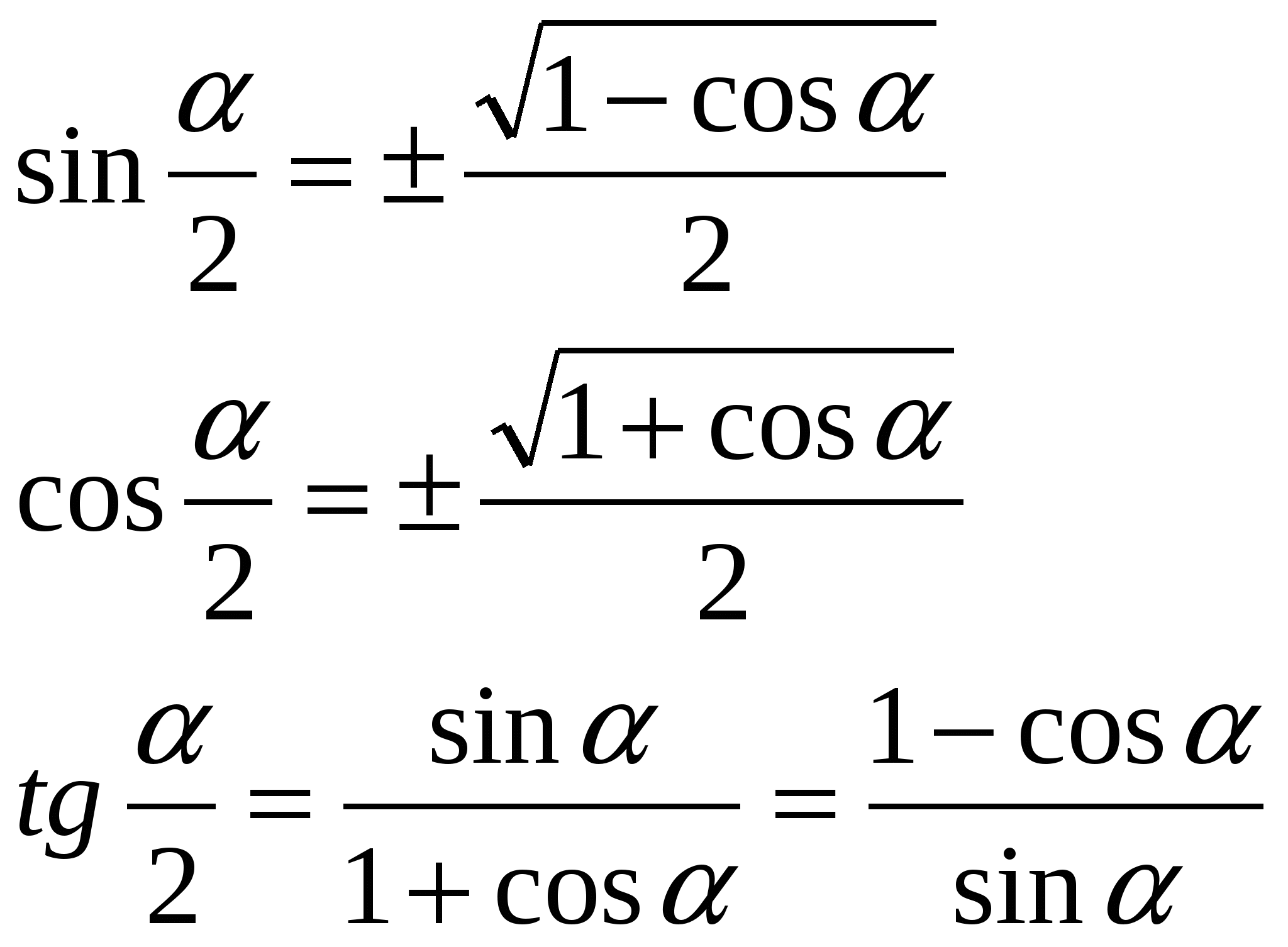 Тригонометрические функции двойного. Тригонометрические формулы половинного угла. Синус и косинус половинного угла. Синус половинного угла формула. Котангенс половинного угла формула.