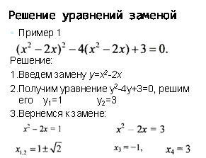 Урок алгебры в 8 классе на английском языке Биквадратные уравнения