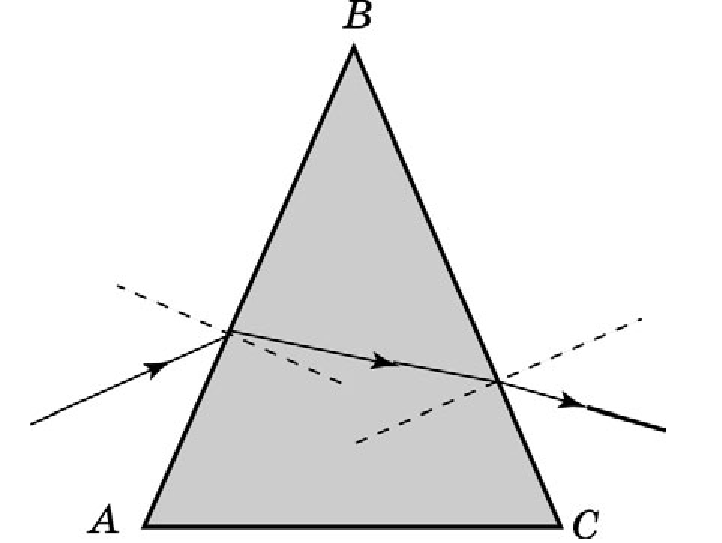 На рисунке изображен луч попадающий из воздуха в стеклянную призму