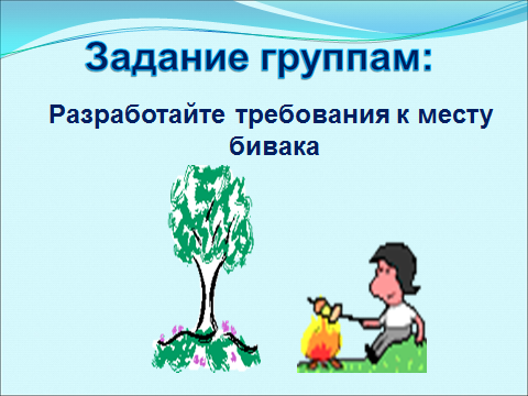 Урок в 6 классе «Определение места для бивака и организация бивачных работ»