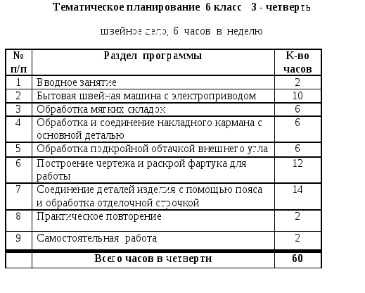 Рабочая программа Швейное дело (6 класс)