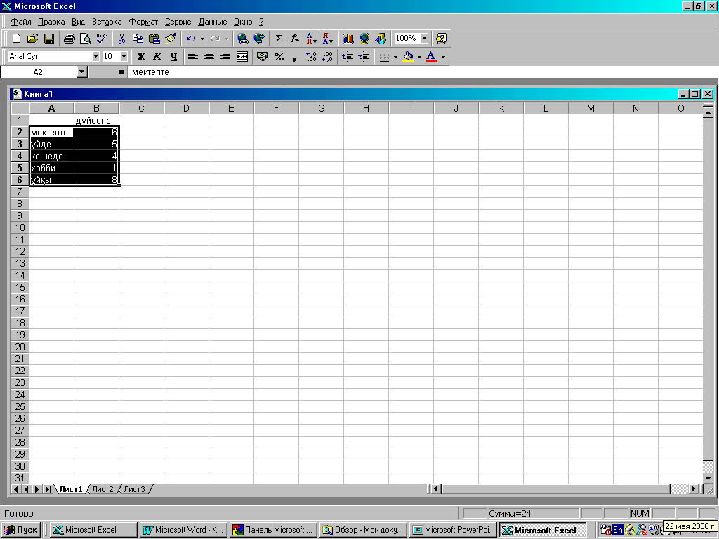 MS Excel бағдарламасында диаграмма құру. 8-сынып