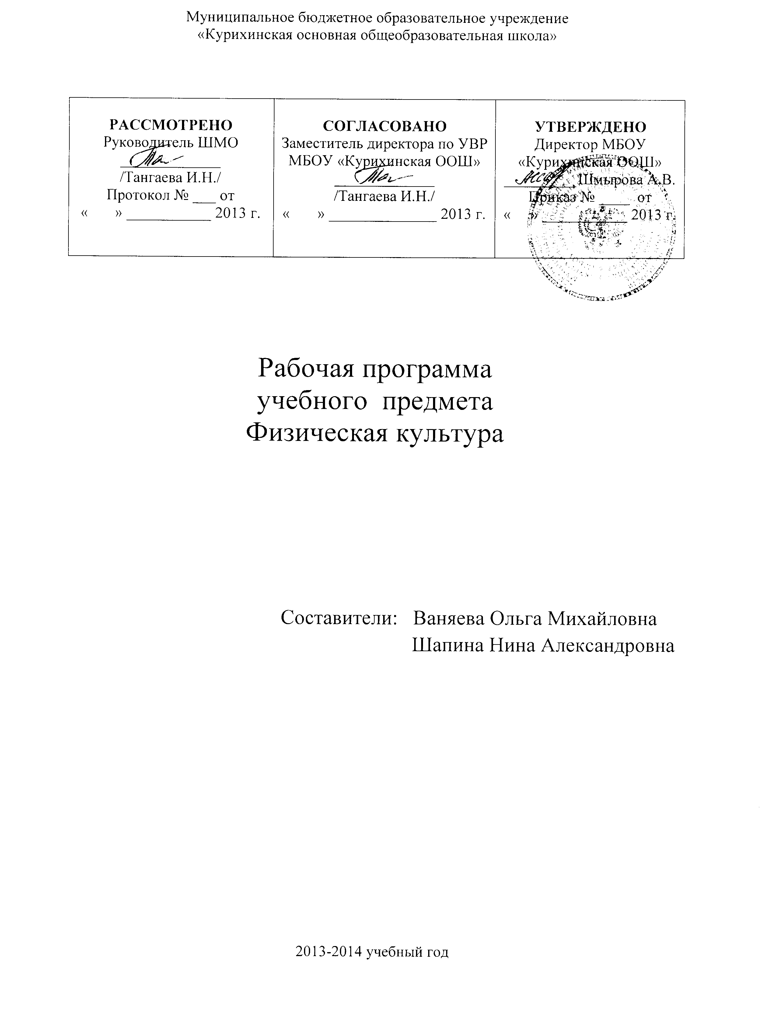 Рабочая программа по физической культуре