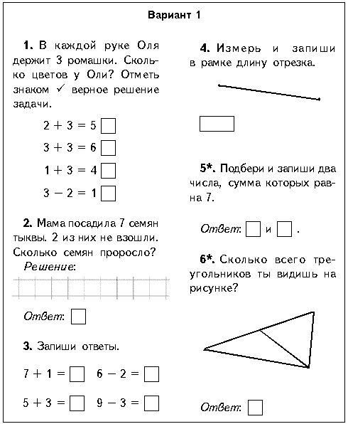 Комплекс контрольных и самостоятельных работ по математике 1 класс