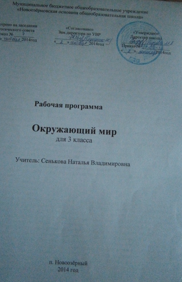 Рабочая программа по окружающему миру 3 класс УМК Школа России