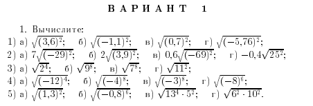 Проверочная работа по алгебре 8 класс на тему: Свойства арифметического квадратного корня. 15 вариантов (УМК Мерзляк и др.)