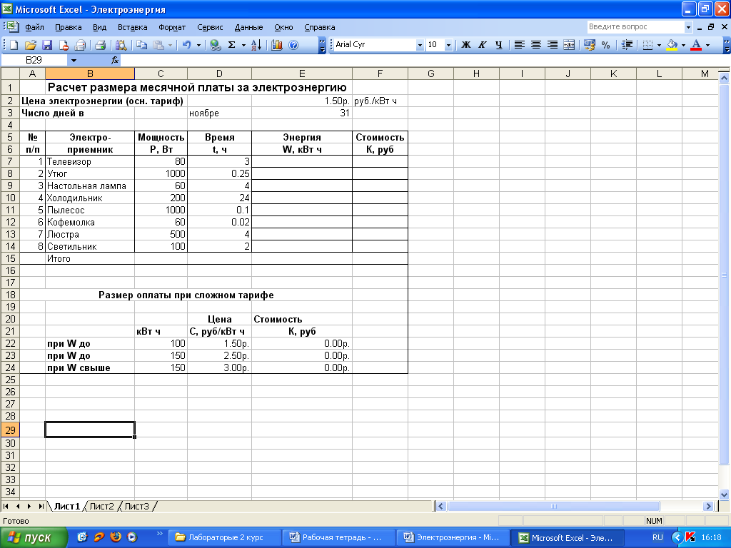 Лабораторная работа по теме Расчеты по формулам в Excel