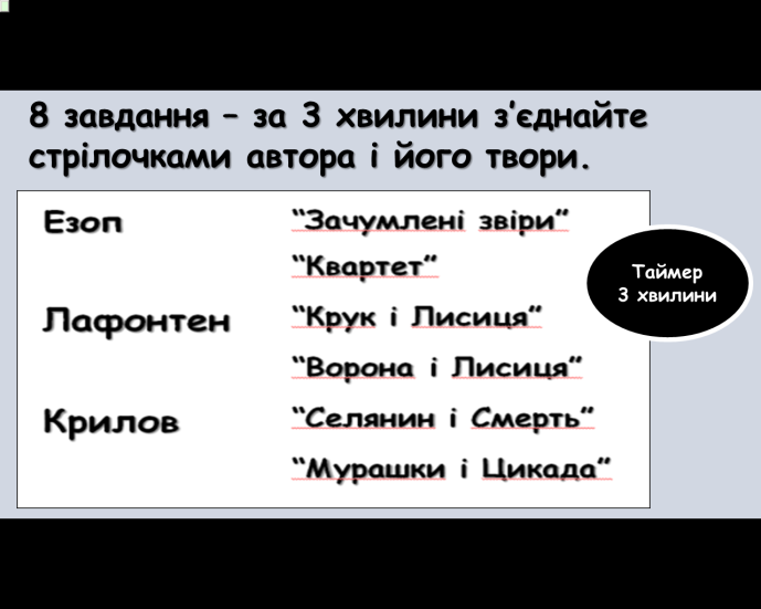 Комп’ютер на уроках світової літератури (ігрові вправи та завдання в програмі Power Point на прикладах уроків у 6 класі) 2 ЧАСТИНА