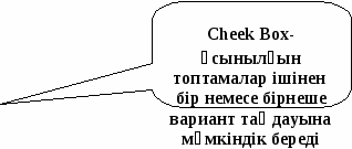 Визуал Бейсик басқару элементтері:Cheek Box ,Combo Box, Option Button, List Box