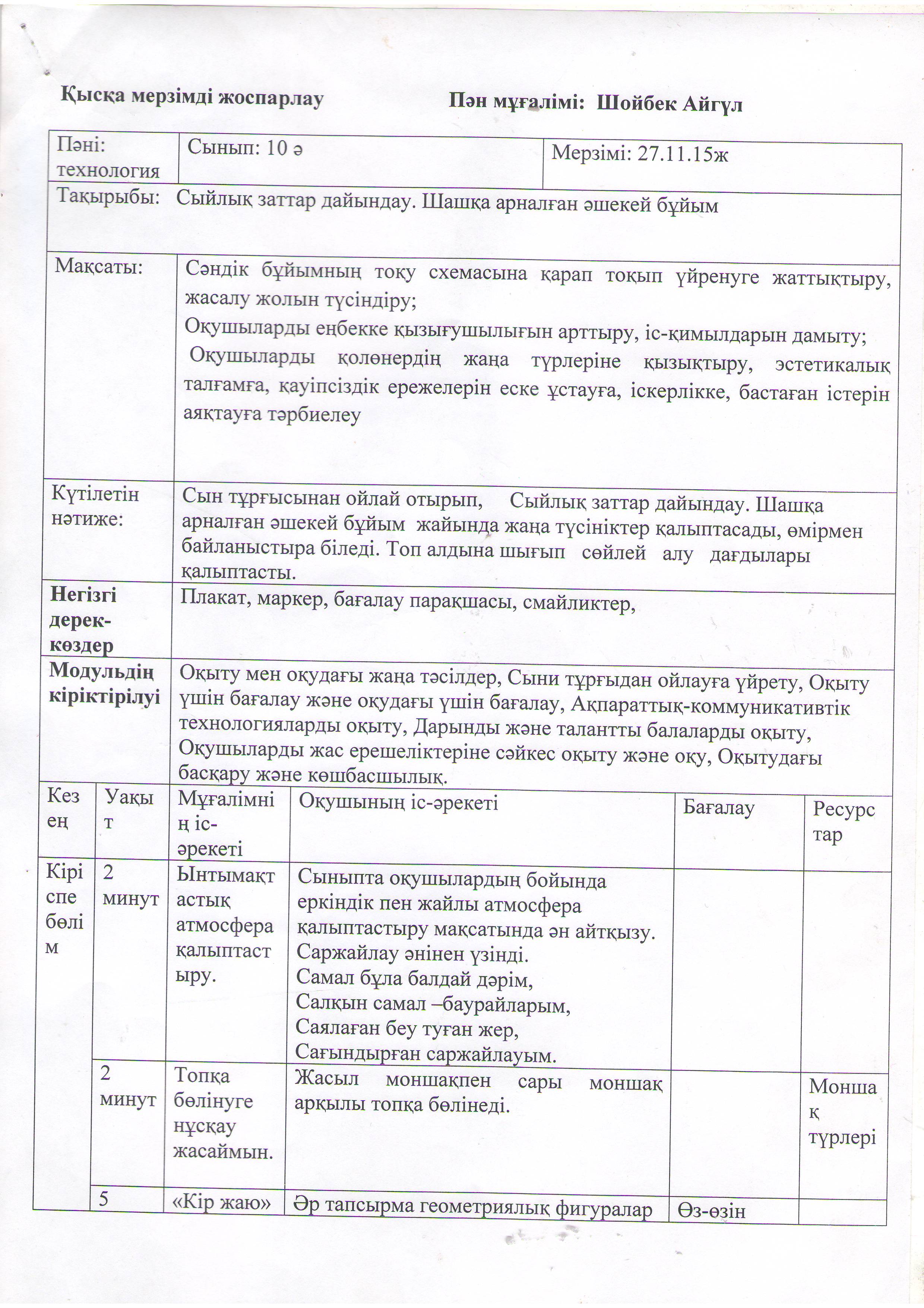 Ашық сабақ: Сыйлық заттар дайындау. Шашқа арналған әшекей бұйым