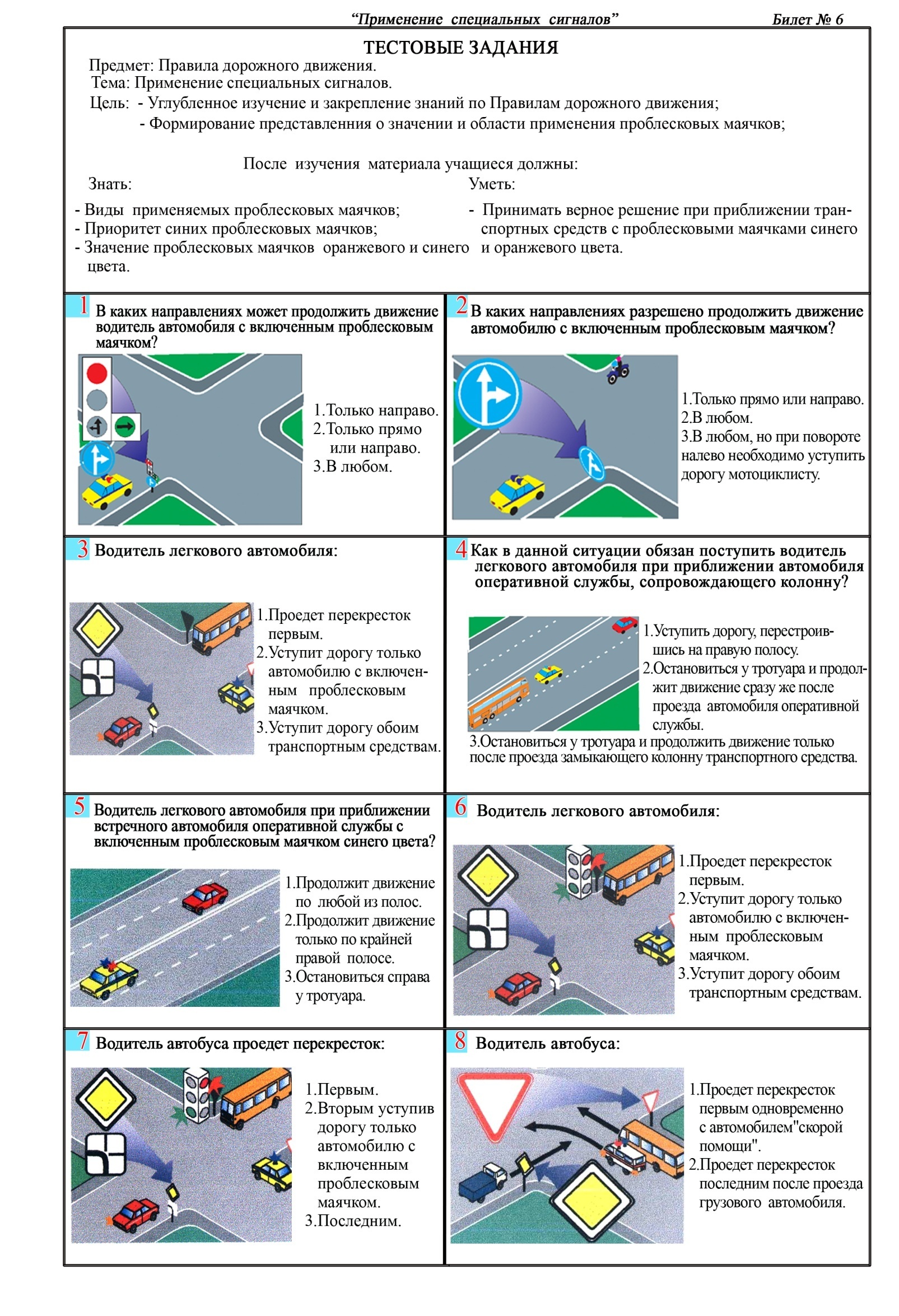 Сборник тематических тестовых заданий по Правилам дорожного движения РК
