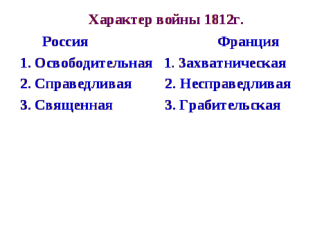 Разработка урока истории по теме Отечественная война 1812г. (8 класс)