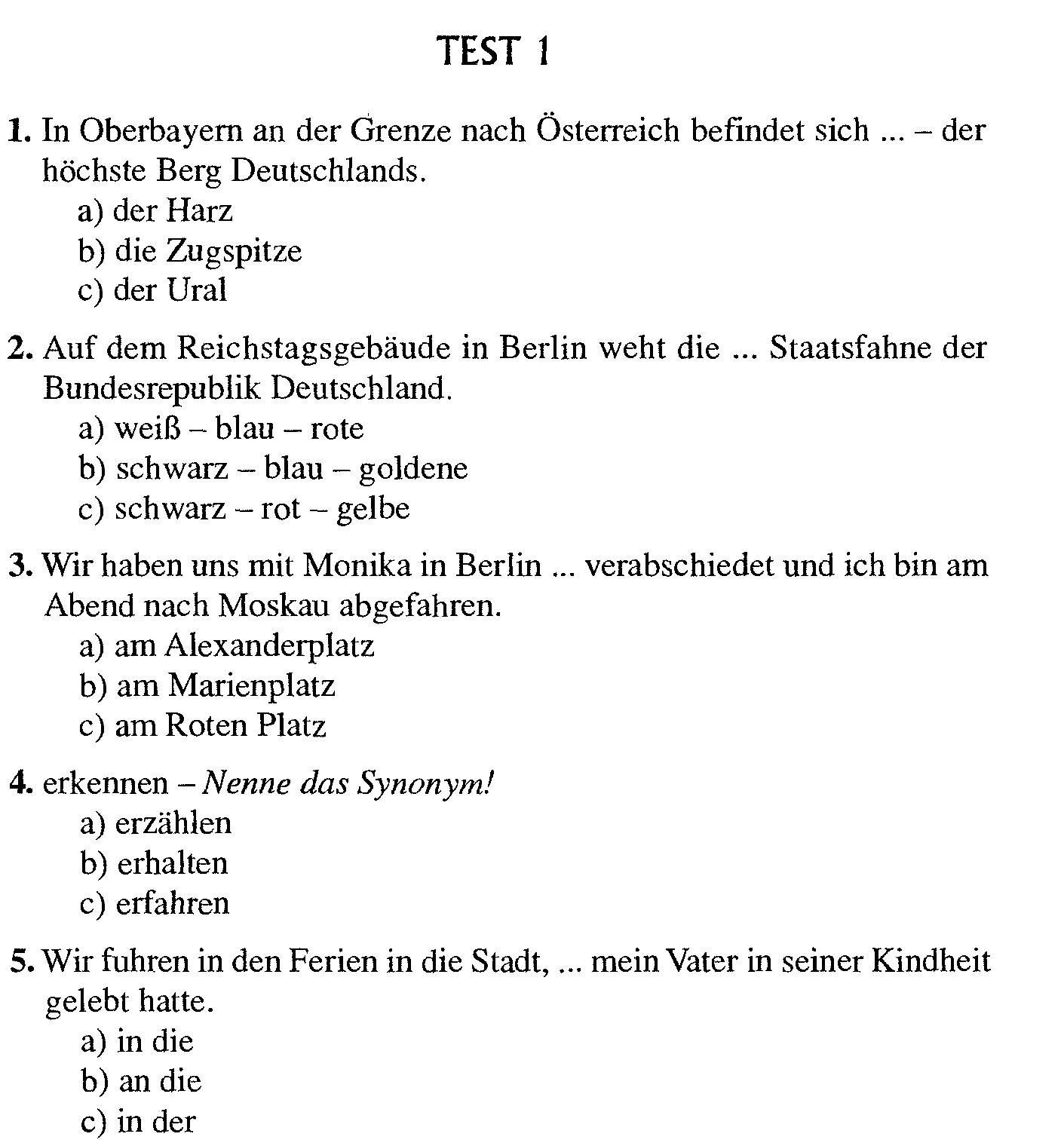 Тесты по немецкому языку для учащихся 11 класса общеобразовательной школы