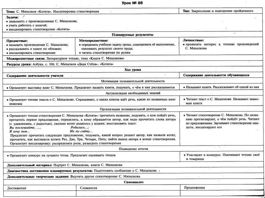 Обучение чтению 1 класс № 81-92 Школа России технологические карты