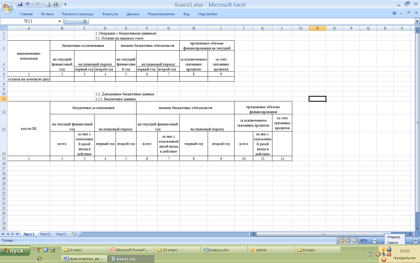 Практические работы по вводу данных, форматированию ячеек в MS Excel