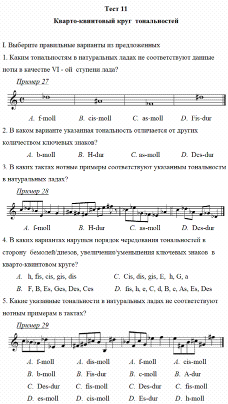 Методическое пособие «Сборник тестов по Элементарной теории музыки»