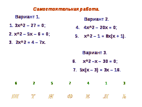 Урок по алгебре на тему Решение квадратных уравнений(8 класс)