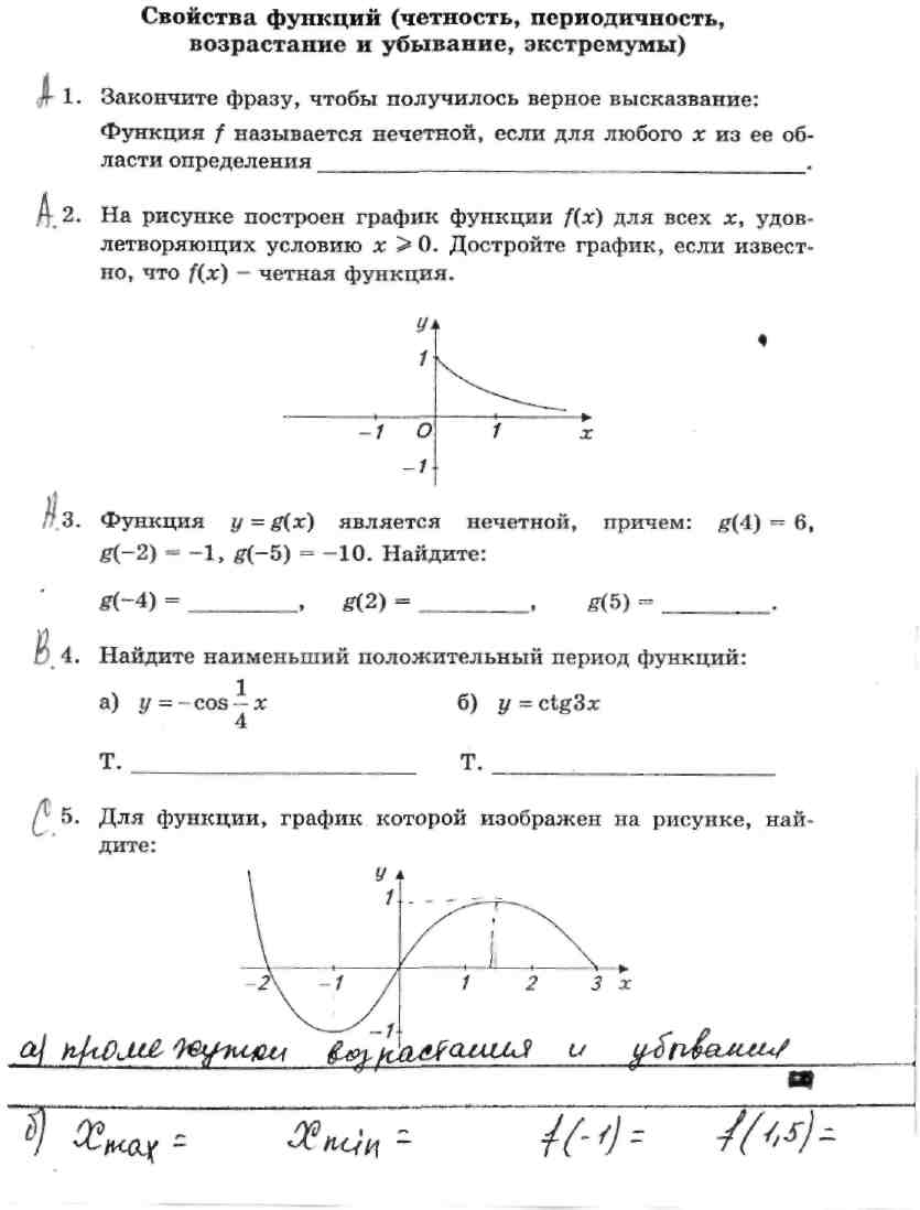 Основные свойства и графики тригонометрических функций