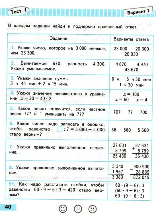 Проверочные работы, математика, УМК Школа России