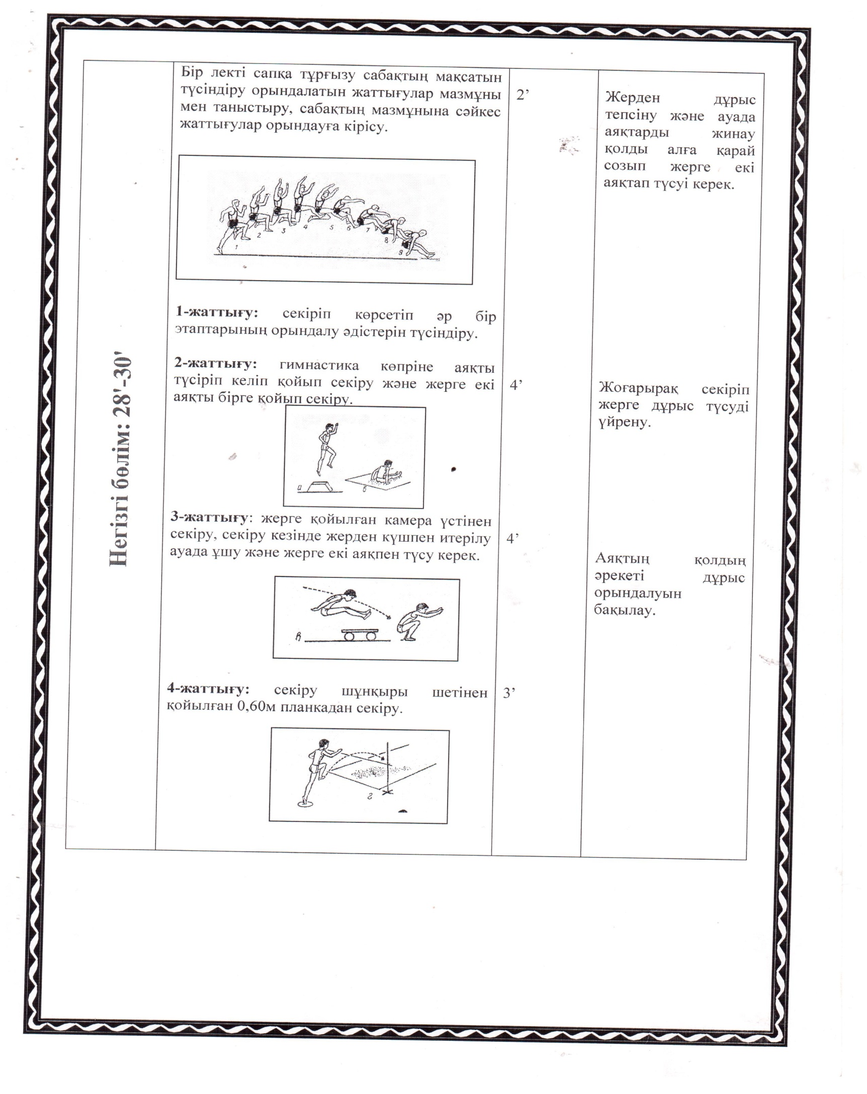 Дене шынықтырудан Жүгіріп келіп ұзындыққа секіруде аяқты бүгіп секіру әдісін үйрету саба жоспары
