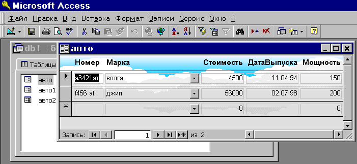 МҚБЖ Microsoft Access - мәліметтердің бейнеленуі