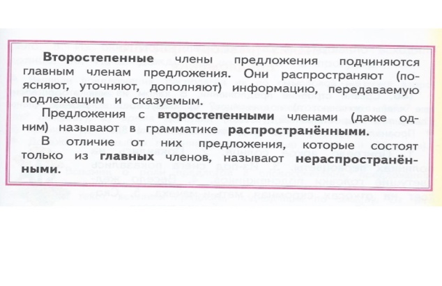 Урок русского языка в 3 классе «Второстепенные члены предложения»