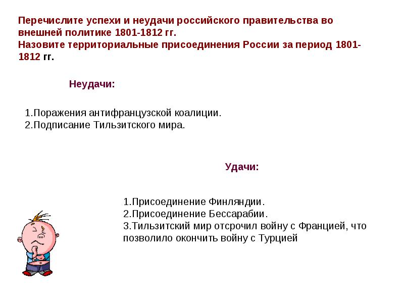 Внешняя политика в 1801 -1812 гг