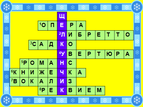 Кроссворд на тему опера и балет