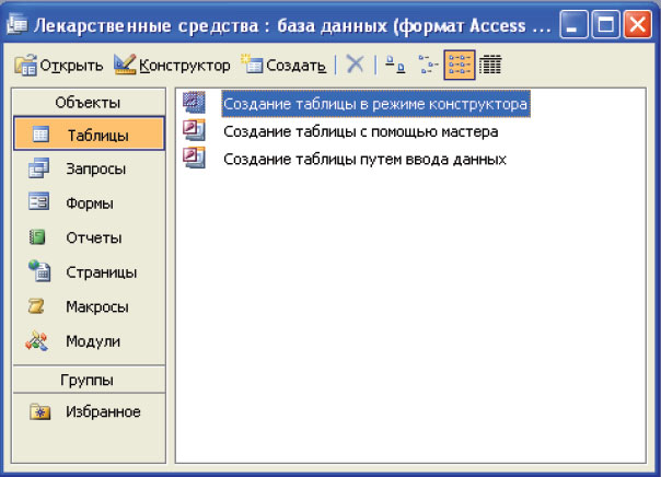 Программа Microsoft Access и объекты окна базы данных.