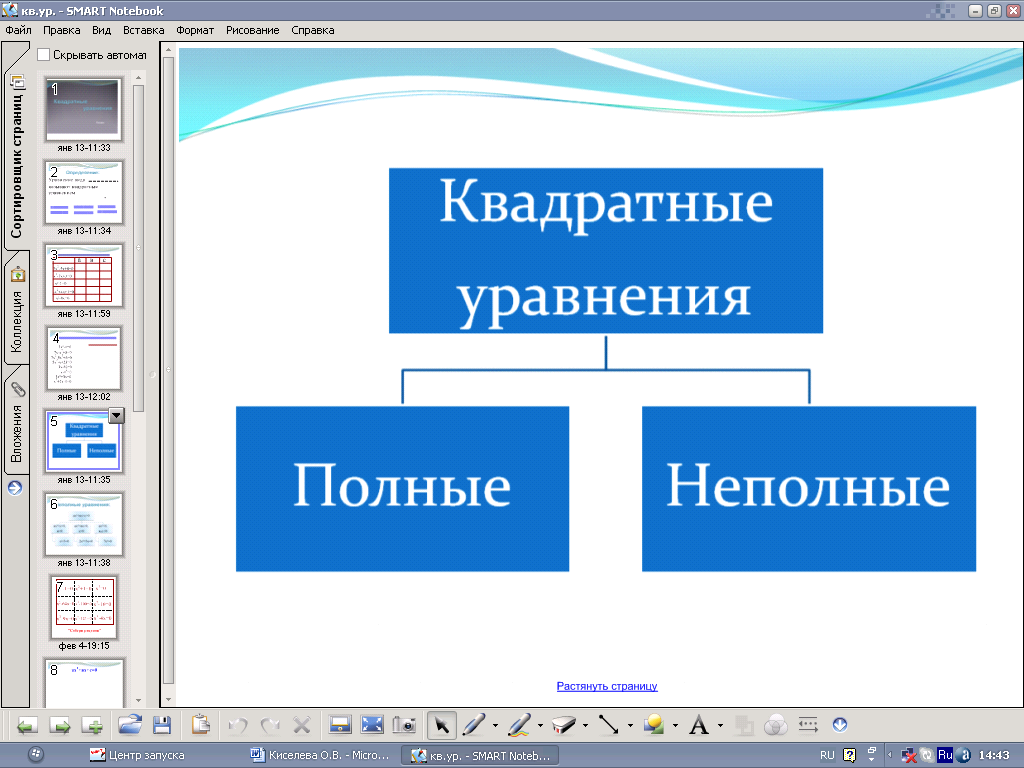 Конспект уроку Квадратные уравнения с применением интерактивной доски