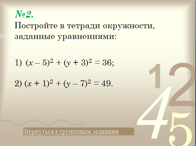 Конспект урока Уравнение окружности