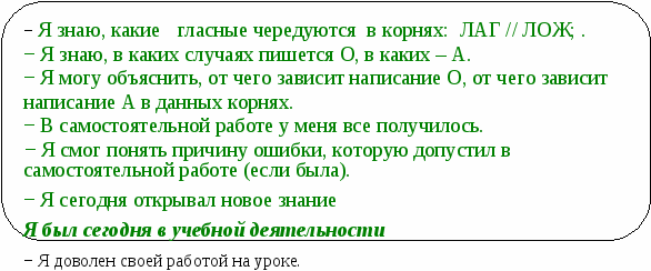Конспект урока по русскому языку на тему: «Чередование гласных в корнях -лаг-//-лож-»