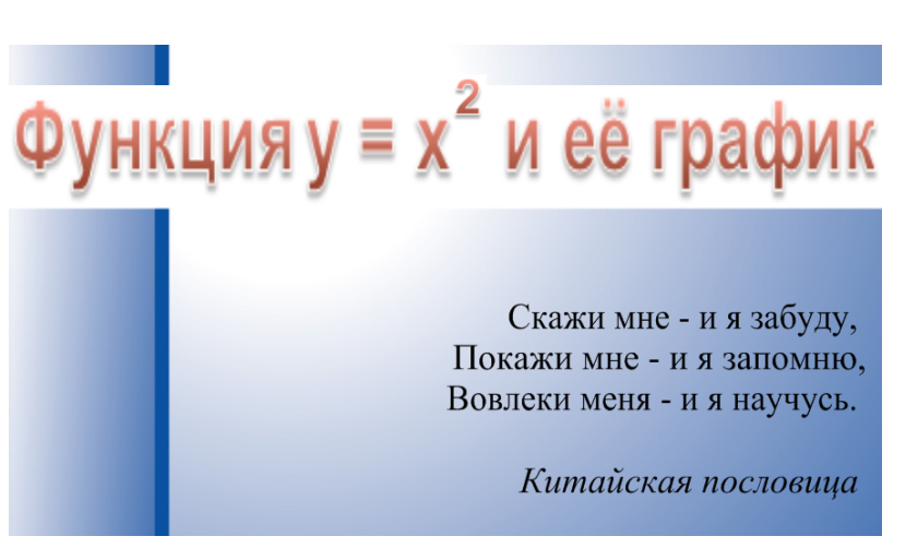 Урок алгебры на тему ФУНКЦИЯ y = x2 И ЕЁ ГРАФИК (7 класс)