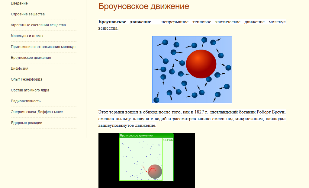 Тепловое движение молекул вещества