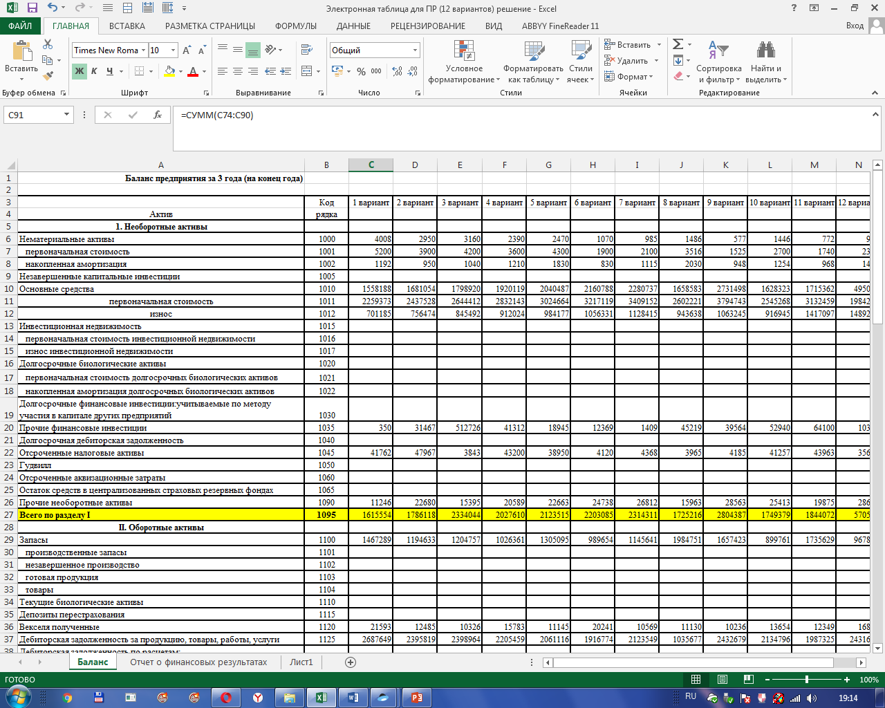 Excel таблица финансового анализа