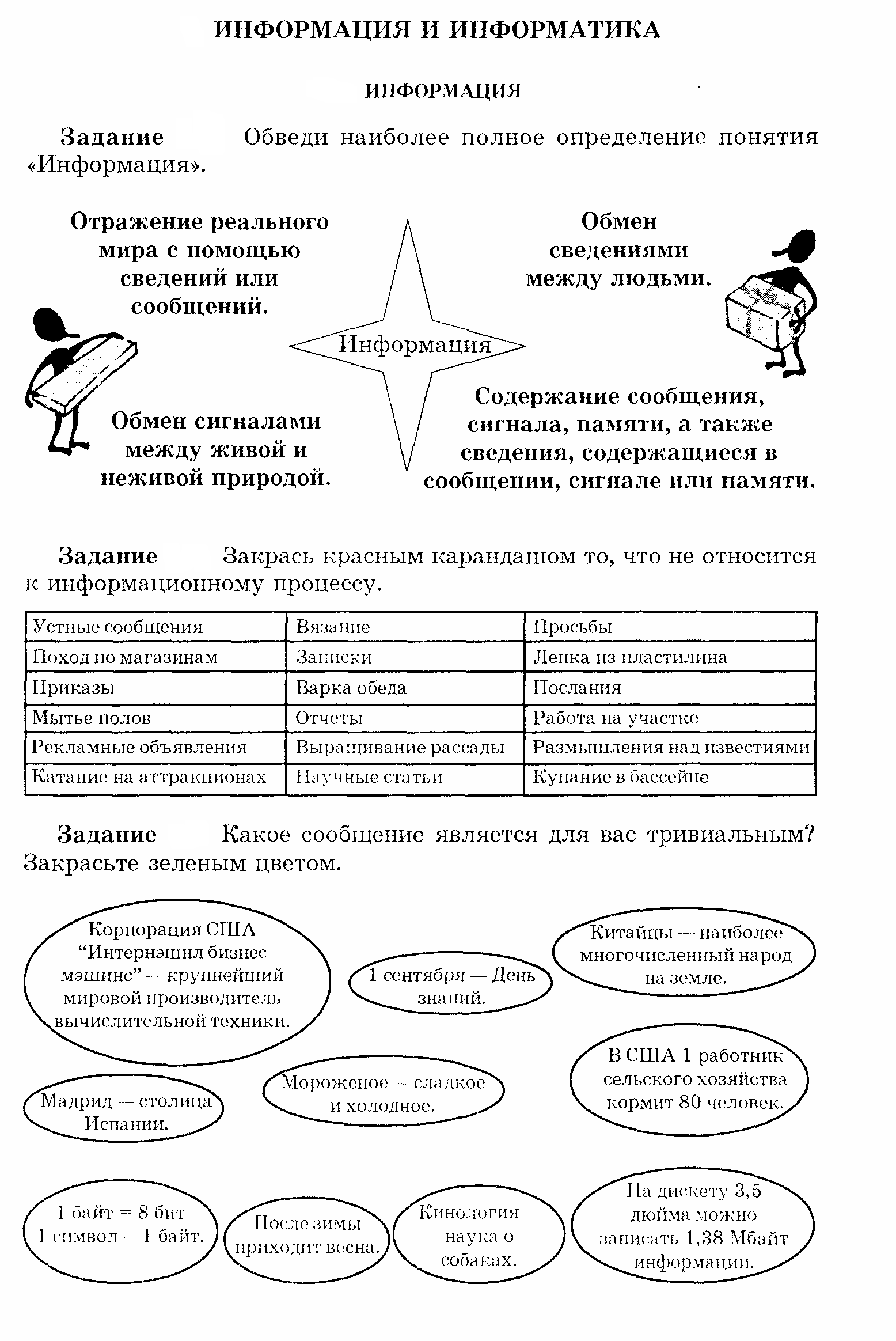 Карточки с заданиями по разным темам информатики