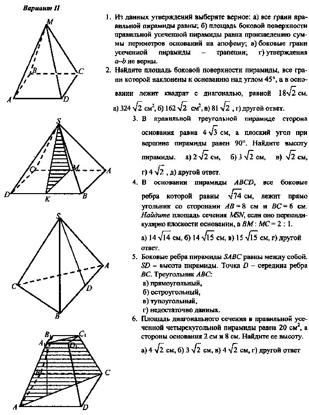Пирамида тест 10 класс с ответами