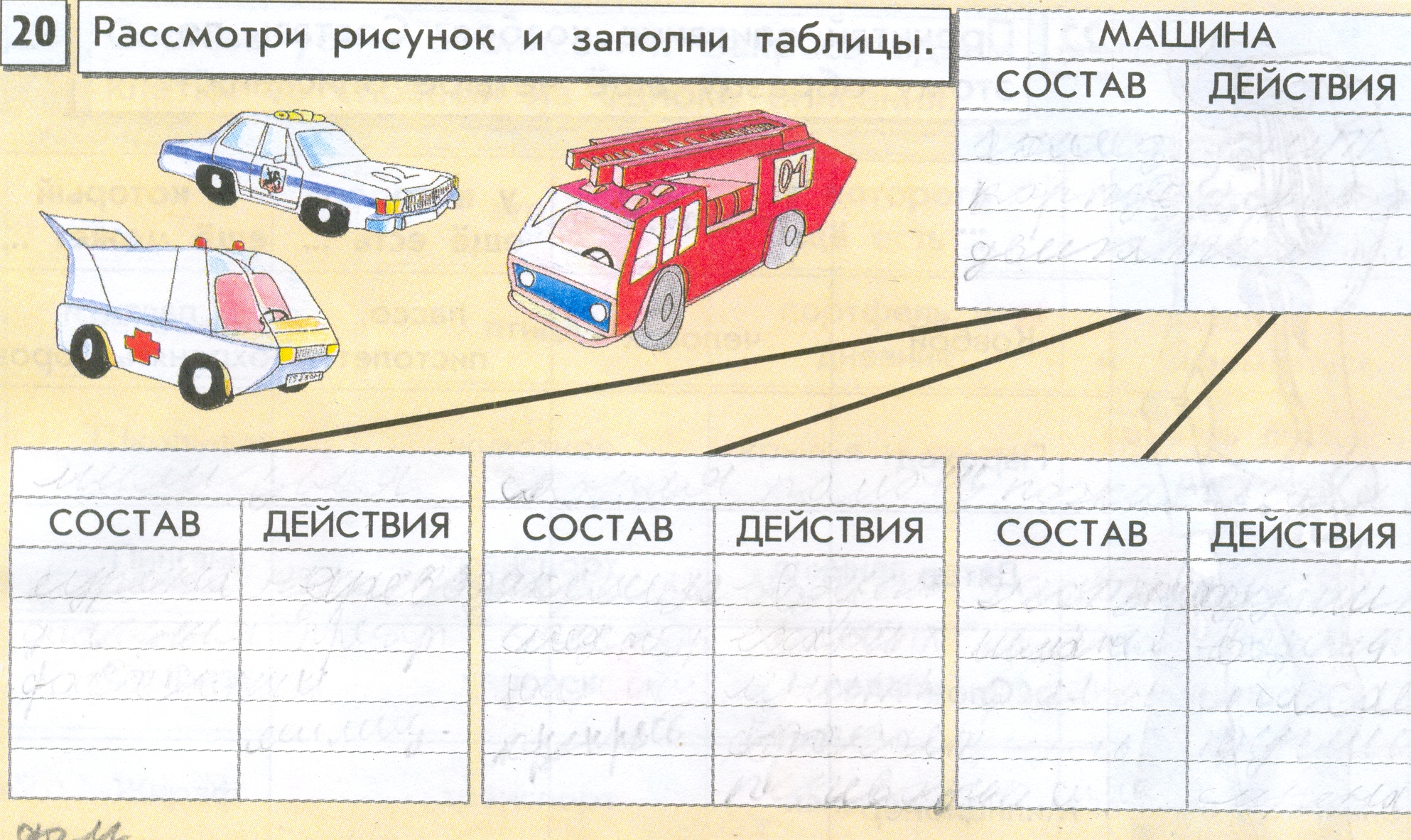 Используя рисунки заполните таблицу