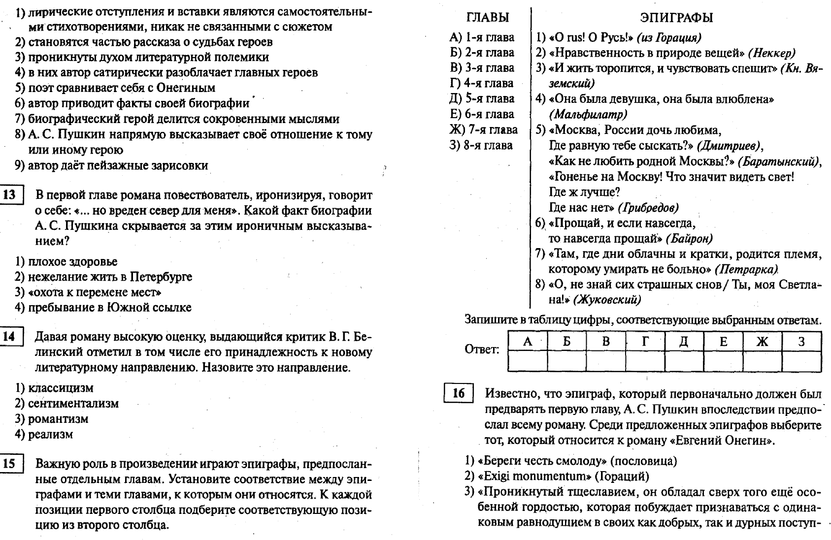 Контрольная по пушкину