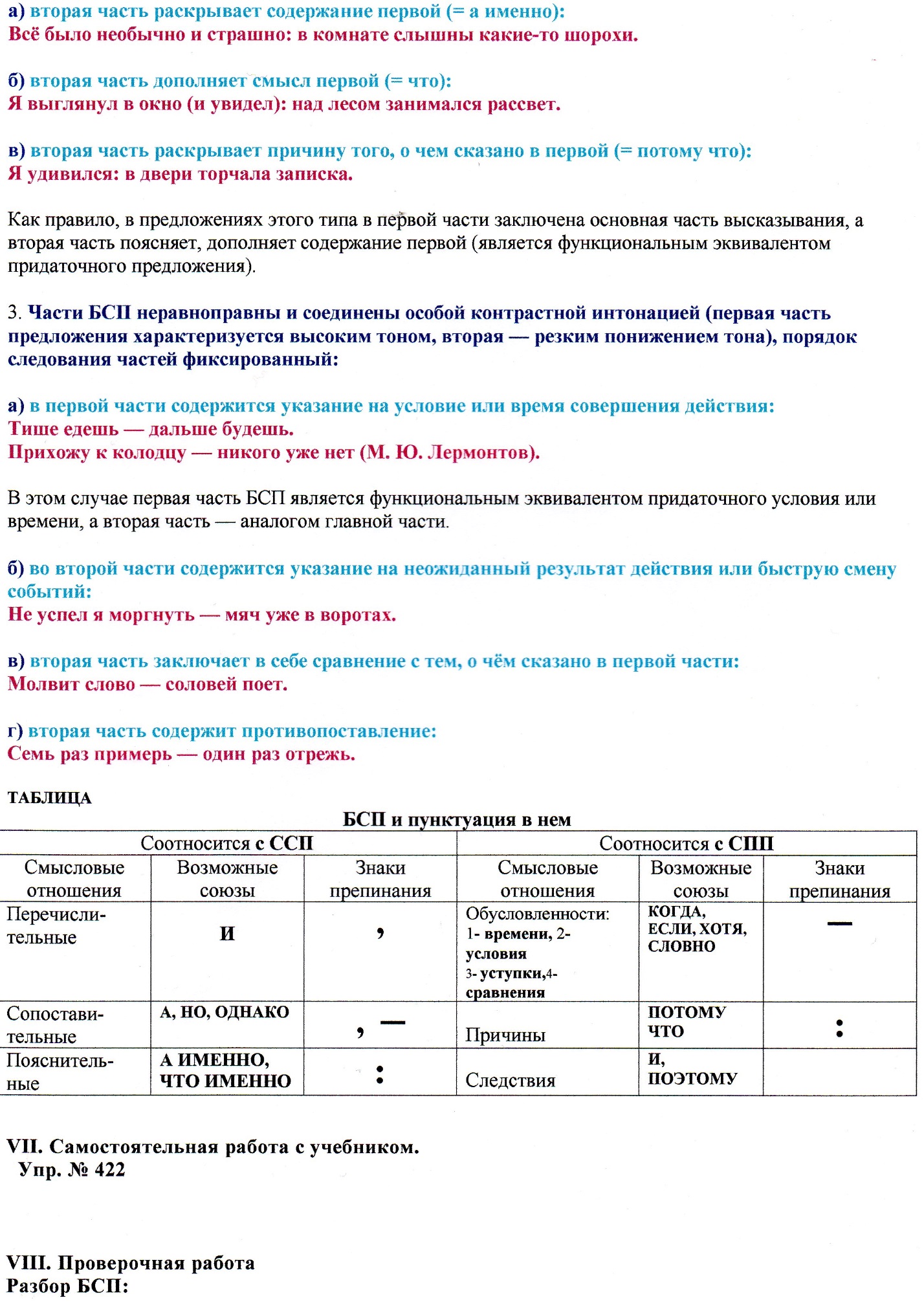 Конспект урока по русскому языку на тему Бессоюзное сложное предложение (10 класс)