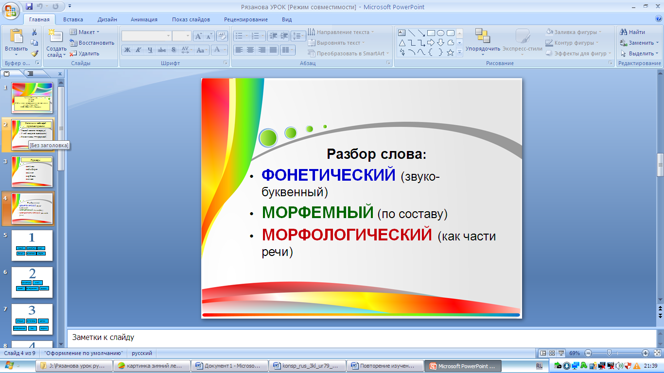 Конспект урока русского языка Разбор имени существительного как части речи. 3 класс