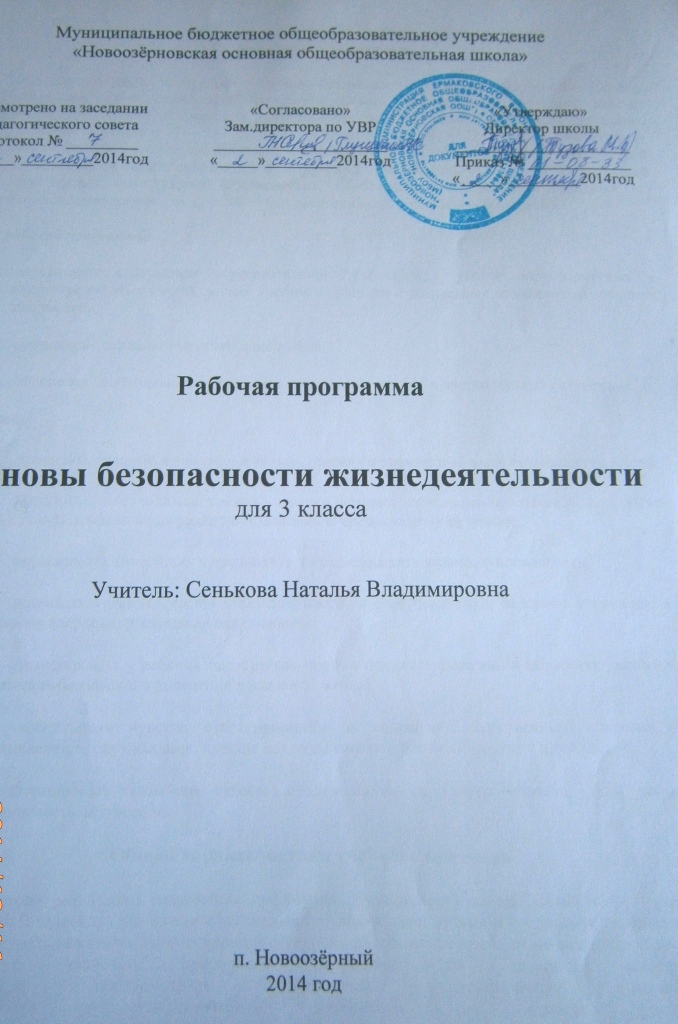 Рабочая программа по ОБЖ в 3 классе УМК Школа России