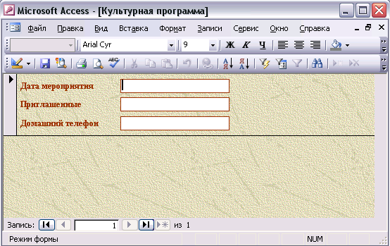 Практическое занятие по теме MS Access