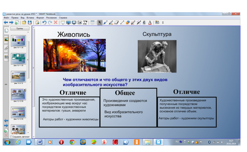 Возможности интерактивной доски по развитию связной речи на уроках изобразительного искусства в СКОУ VIII вида