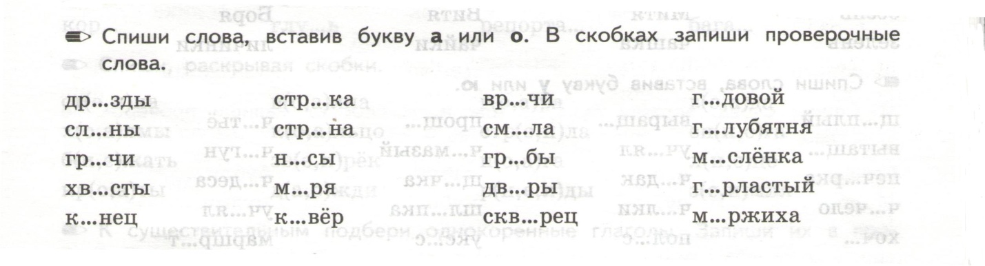 3 класс проверочные слова задание