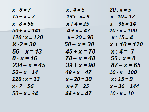 Технологическая карта урока по математике Уравнения(3 класс)