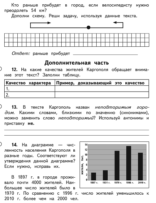 Работа с текстом 4 класс вариант