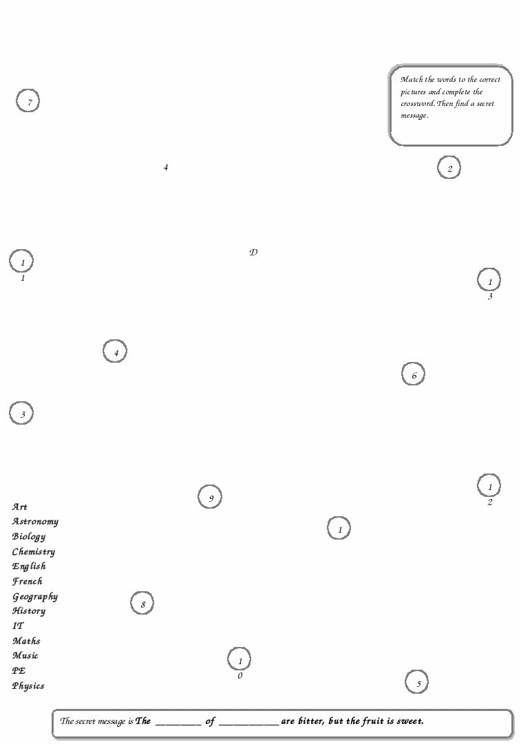 Методическая разработка Кроссворд school subjects