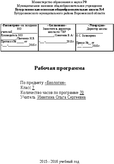 Рабочая программа по биологии
