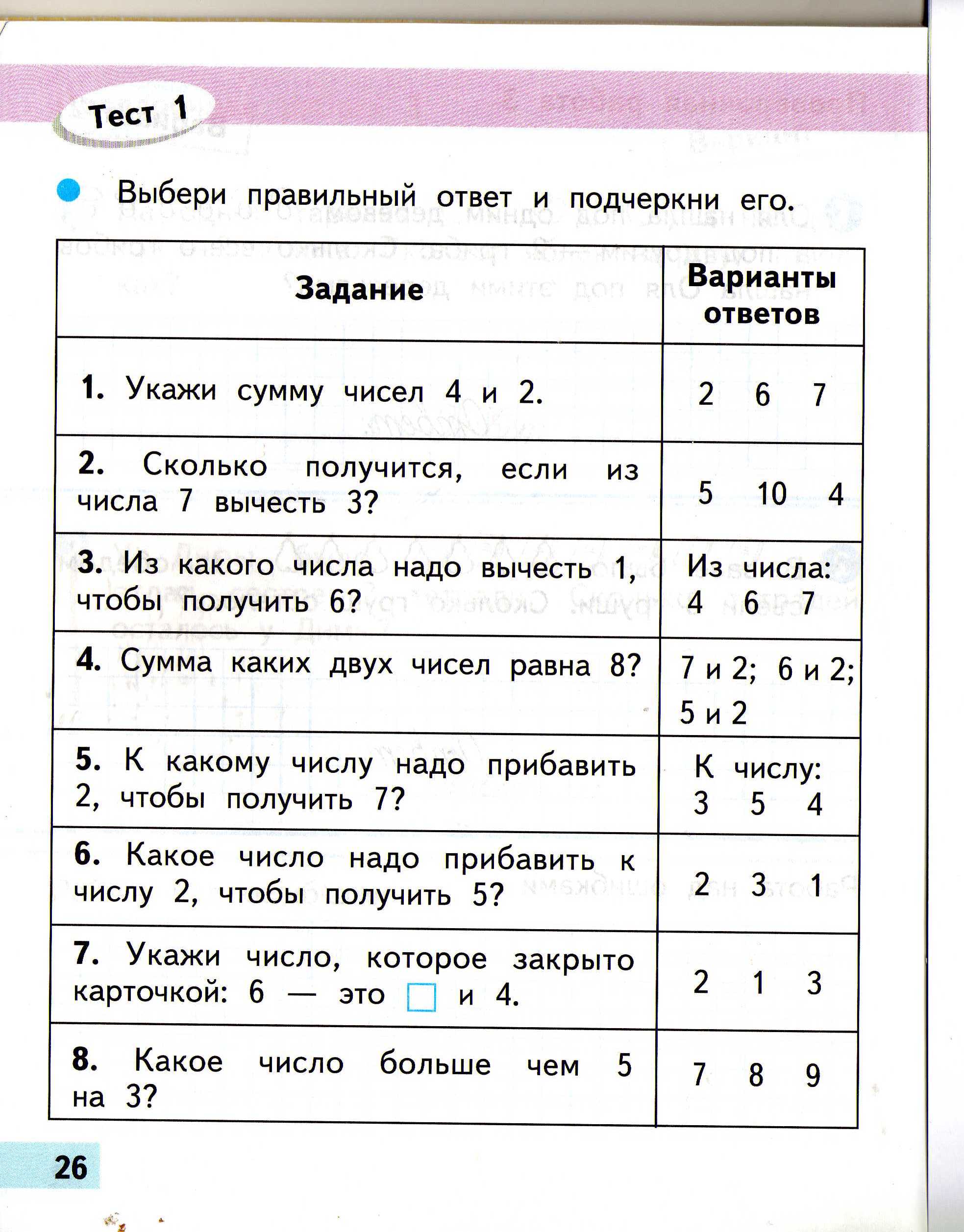 Проверочные работы по математике для 1 класса.